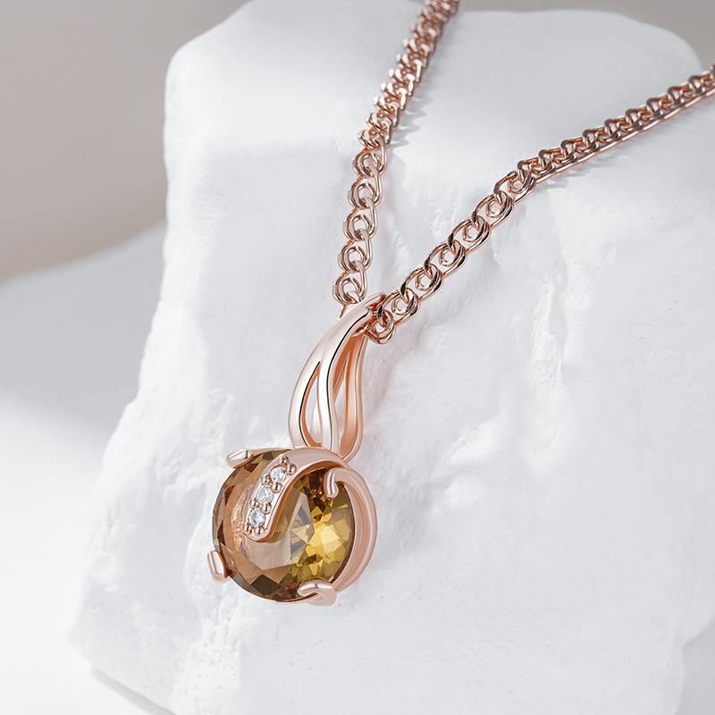 Einzigartiger brauner natürlicher Zirkon-Anhänger Halskette für Damen Einfach Roségold Farbe Hohe Qualität Täglich Vintage Schmuck