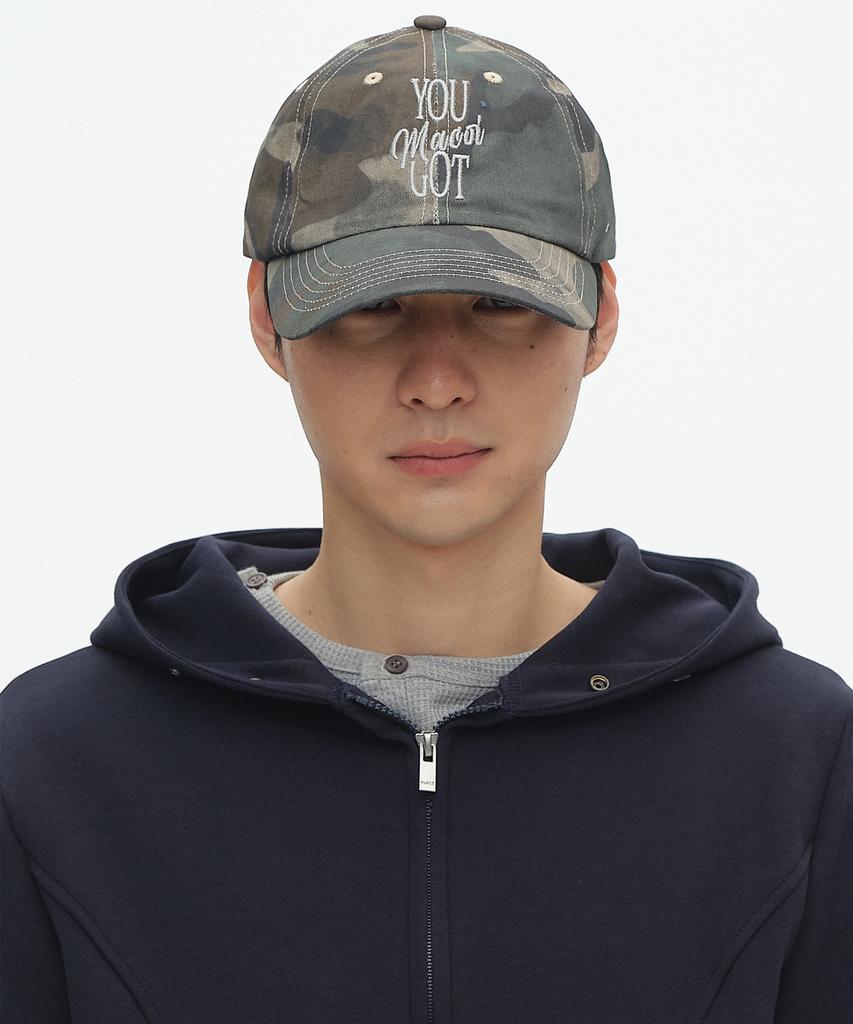 Makoi Basic Washed Lettering Logo Military Camo Cotton Ball Cap [Khaki]