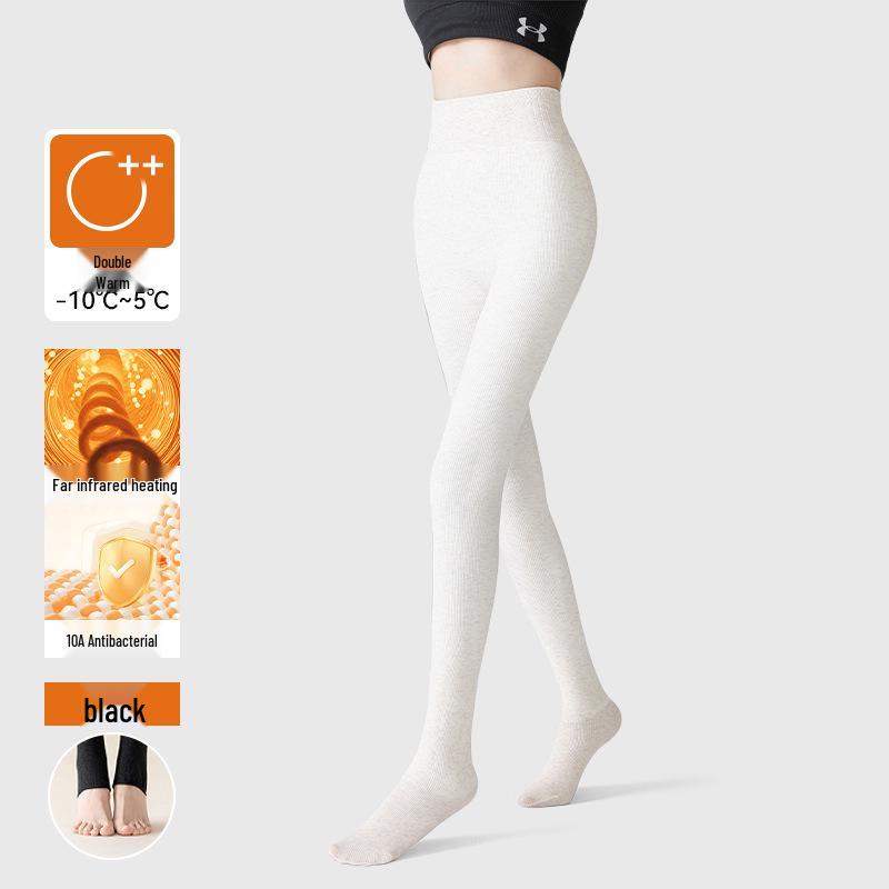 Women's Black Pressure Socks with Fleece: Thick, Micro-Pressure, Non-Slip Footed Pantyhose for Spring, Autumn, Winter