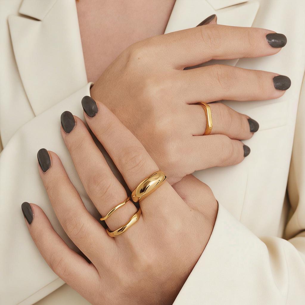 Minimalist 18K Gold Plated Stainless Steel Chunky Dome Ring for Women, Sizes 5 6 7 8, Waterproof Non Tarnish Statement Jewelry