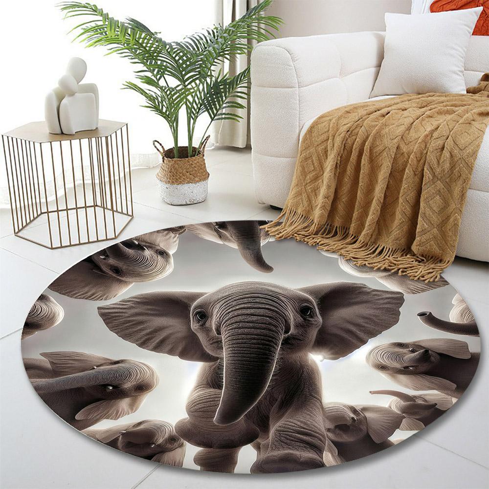 Baby Elephant Circle Design Print Round Rug, Living Room, Bedroom, Playroom Carpet, Non Slip Floor Mat, Gift