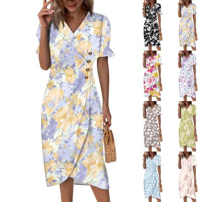 Plážové šaty pro ženy jaro léto elegantní zavinovací výstřih do V květinové boho šaty splývavé havajské maxi šaty
