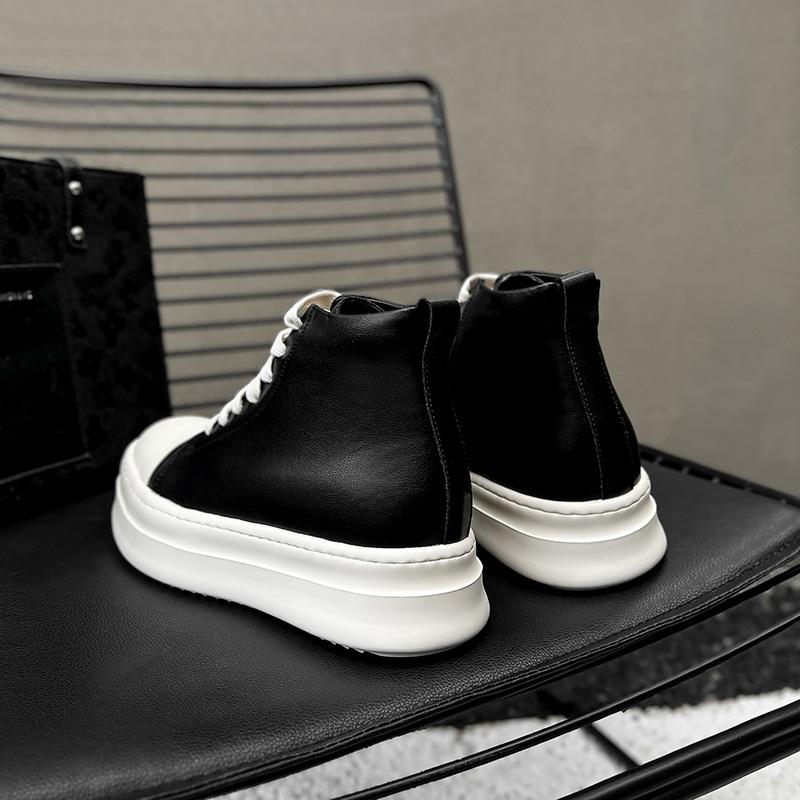 Street Style Ankle Boots for Men Genuine Leather High Top Shoes Fashion Brand Motorcycle Boots Thick Bottom Male Walking Shoes