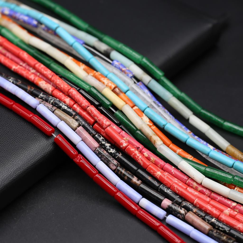 1 Strand Natural Stone Beads Long Cylindrical Crystal Quartz Agate Loose Spacer Beads for Jewelry Making DIY Necklace Bracelet Accessories 7x13 Mm