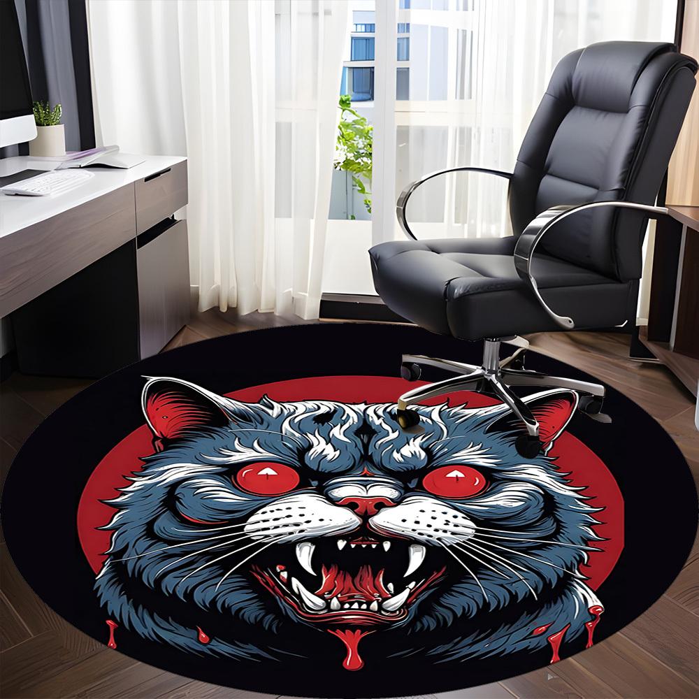 1pc Bloodthirsty Feline Office Round Area Rug, Under Office Chairs Bedroom Living Room Home Decor, Room Deco, Available In Various Sizes