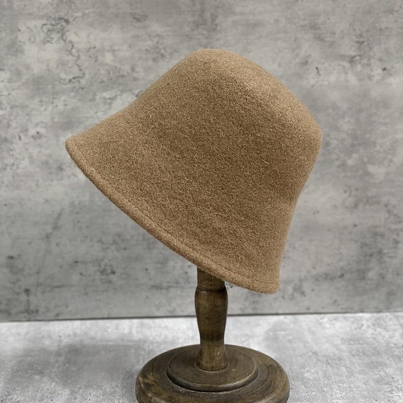 Soft And Wide Foldable Simple Australian Hair Bucket Hat Women'S Tide Warm Candy Color Wool Bucket Hat