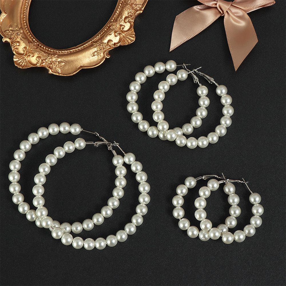 Party Big Circle Fashion Round Shape Drop Dangle Ear Stud Elegant Pearl Hoop Earrings