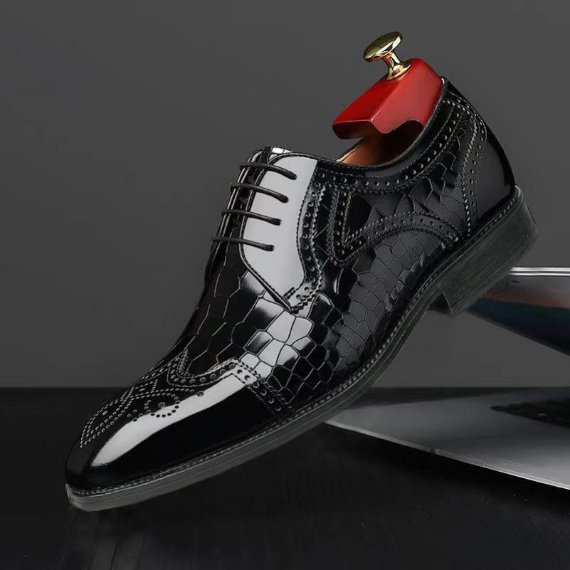 Bullock Geprägte Oxford Schuhe Herren Square Toe Lederschuhe Herren