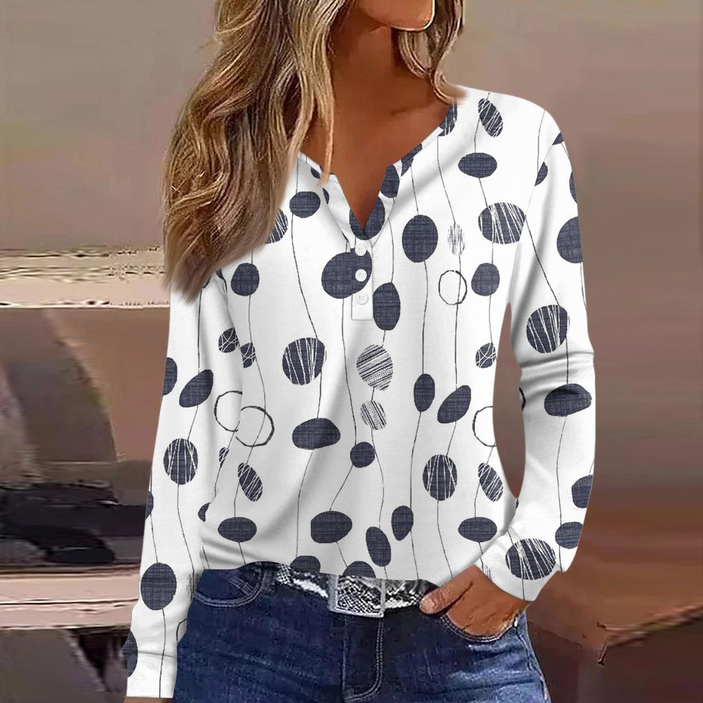 Dámské tričko Tričko Knoflíček Dlouhý rukáv Denní víkendová móda Basic Top s výstřihem do V