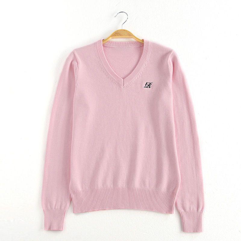 

Оригинальный комплект джемпера с V-образным вырезом JK на водной основе: Вышитый трикотаж с длинным рукавом для осенне-зимней школьной формы L