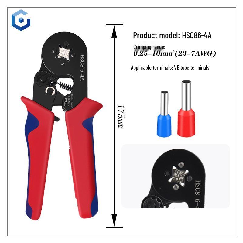 VE Insulated Wire Connector Crimping Pliers with Copper Terminal Pins, 4/6 Sides