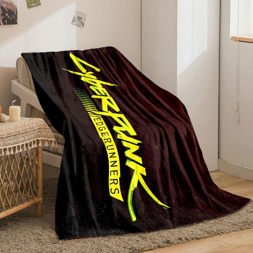 Bold yellow text "Cyberpunk Edgerunners" on a dark, glitchy background. for all seasons blanket lunch break throw gift