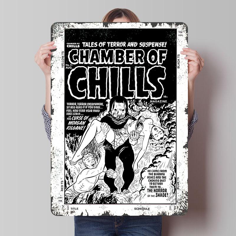 CHAMBER OF CHILLS 11 Printed Poster Customized Wall Art Retro Vintage Metal Tin Signs for Desk Decor Bedroom Decoration Room 7.9x11.8In(20x30cm)
