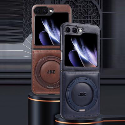 Jednokolorowe luksusowe skórzane etui magnetyczne do telefonu Samsung Galaxy Z Flip6 Flip5 Flip4 Flip3 Wstrząsoodporny obrotowy uchwyt do MagSafe 2 szt. składanej osłony