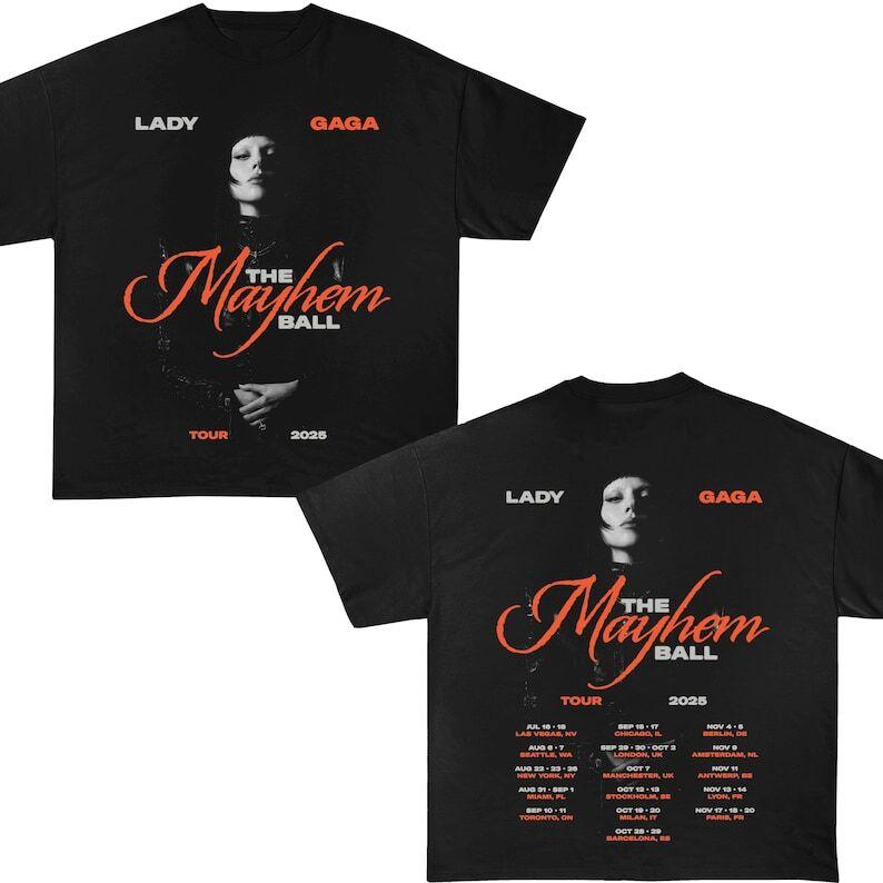 Mayhem Tour Tshirt 2 sided Design Tee Lady gaga Shirt Pop Music Lover Shirt Unisex T-Shirt XXXL