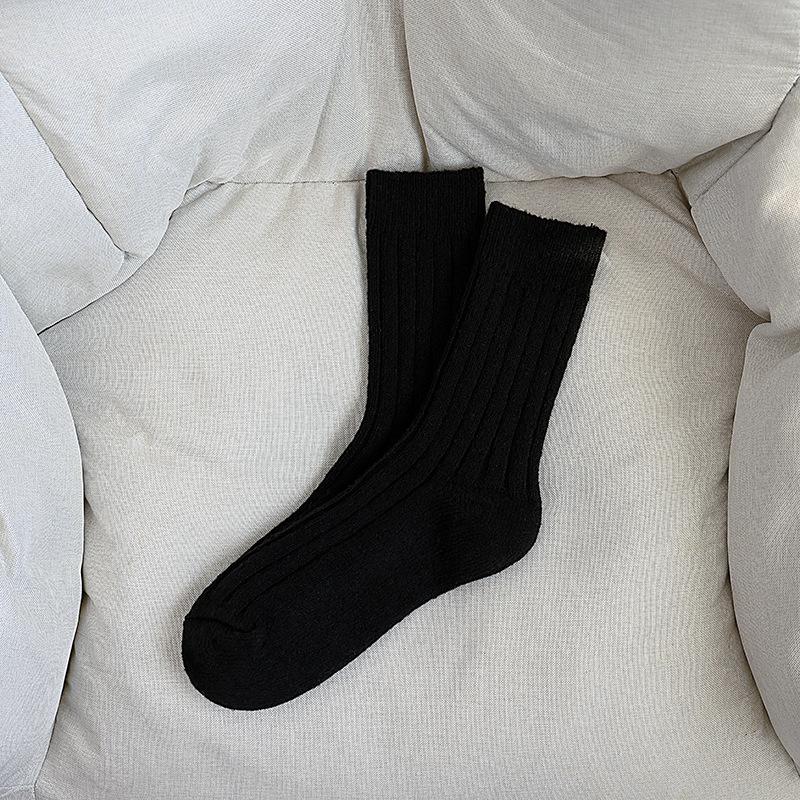 Dui Dui Women's Double-needle Winter Thickened Warm Mid-calf Women's Socks Solid Color Versatile Plush Socks