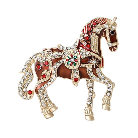 Alloy Multicolor Horse Brooch Rhinestone Inlaid Standing Horse Brooch Lapel Pin Zodiac Year Animal Brooch for Men Women Clothing Accessories