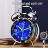 Luminous Silent Metal Ringing Alarm Clock for Student Dormitory or Children's Room, Rechargeable with Snooze Feature