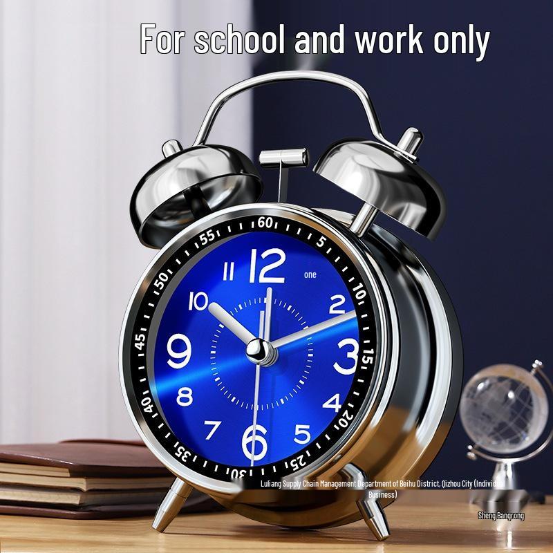 Luminous Silent Metal Ringing Alarm Clock for Student Dormitory or Children's Room, Rechargeable with Snooze Feature