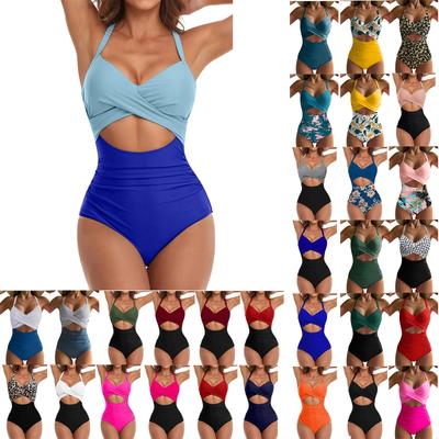 Bikini de Playa Sexy Hueco Cruz Colorido para Mujer (Con almohadilla para el pecho Sin sujetador de acero)