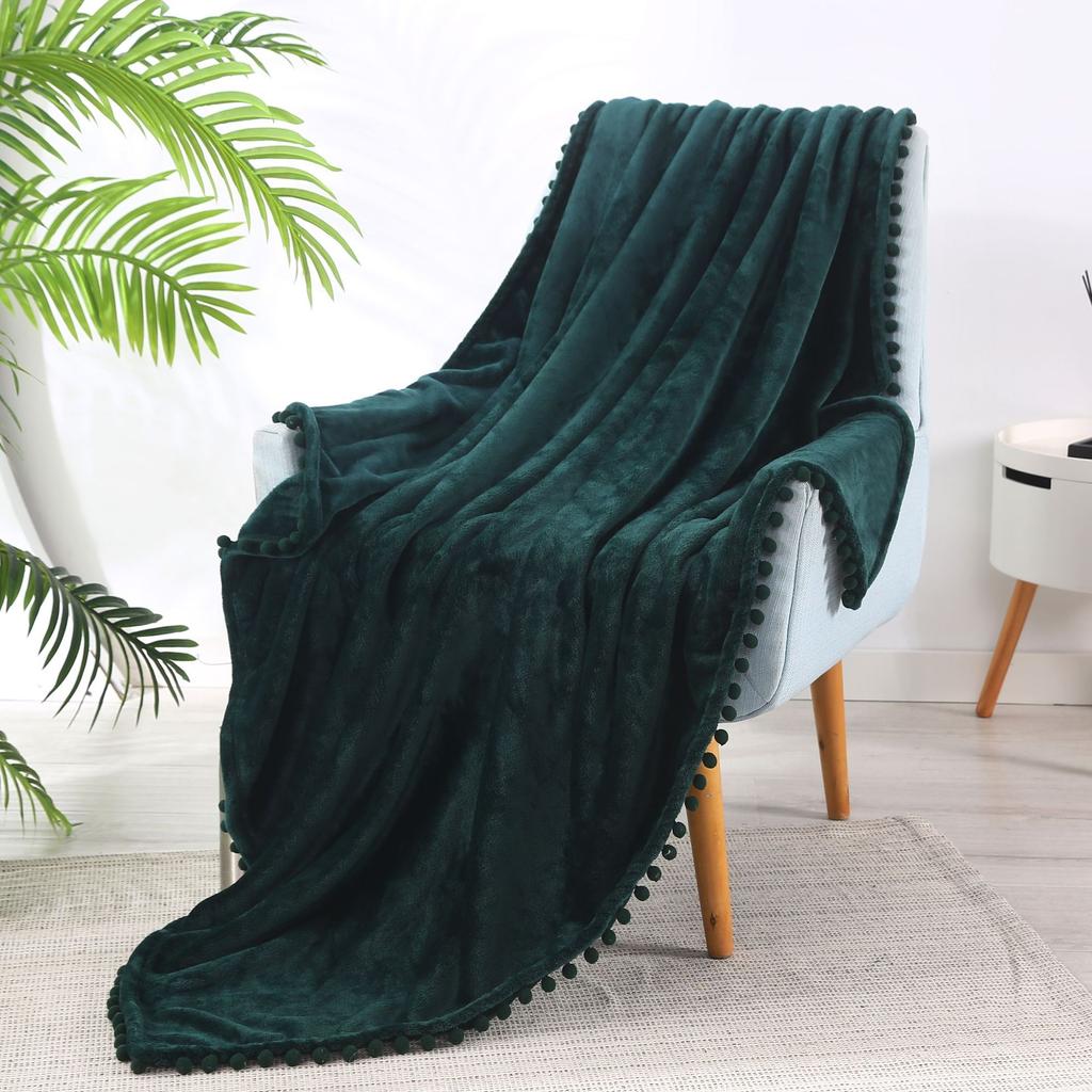 Winter Flannel Tassel Ball Blankets for Beds Warm Lightweight Plush Fleece Sofa Cover Decor European Style Solid Shawl Blanket