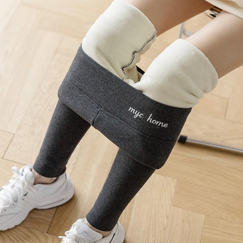 Winter Fleece Lined Leggings Women Tight Ankle Pants Gray Ribbed Slimming Sherpa Thick Warm Cotton Trousers