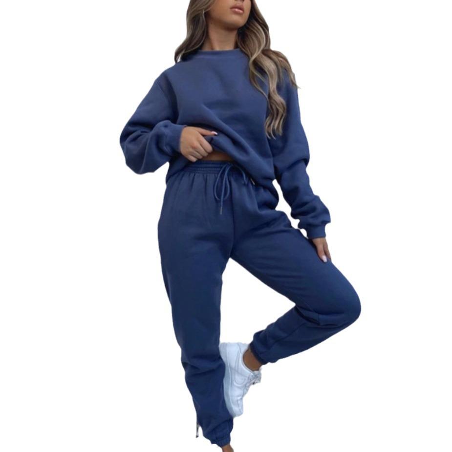 2026 Frühling Herbst Damen Mode Lässiges Sweatshirt Hose Set, Einfarbiger Rundhals Pullover Langarm Entspanntes Lounge Outfit 2-teilig