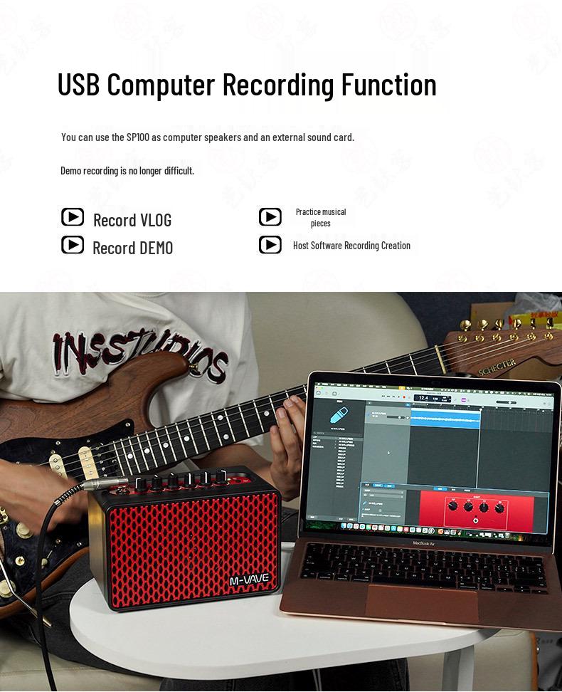 M-VAVE SP100 Bluetooth Portable Guitar Amplifier for Outdoor Performance & Recording