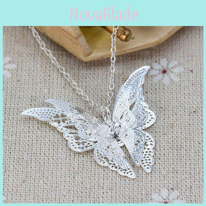 Elegant Silver-plated Hollow Butterfly Necklace With Sparkling Crystal Inlay