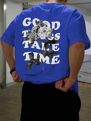 Cood Things Take Time Letter Graphic Mens T Shirt Summer Streetwear Casual Brand Tee Clothes T-Shirt Cotton Breathable Tops