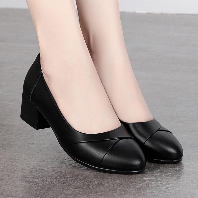 Mid Heel Women's Casual Pumps Comfort Thick Heels Round Toe Mothers Shoes Soft Sole Non-slip Office Work Shoes  Breathable