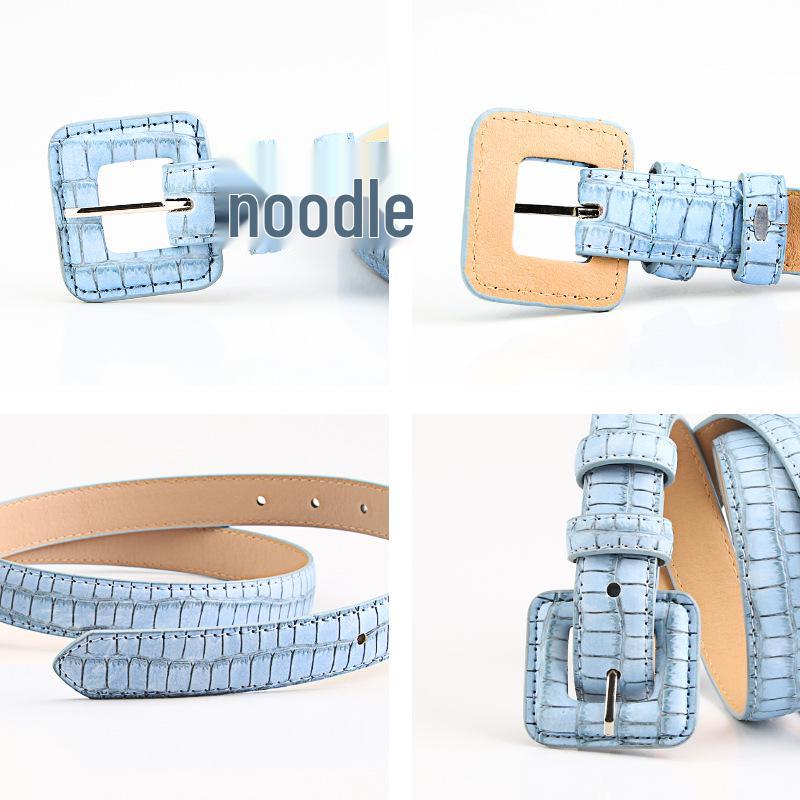 Elegant Japanese & Korean Women's Stone Pattern Buckle Leather Belt