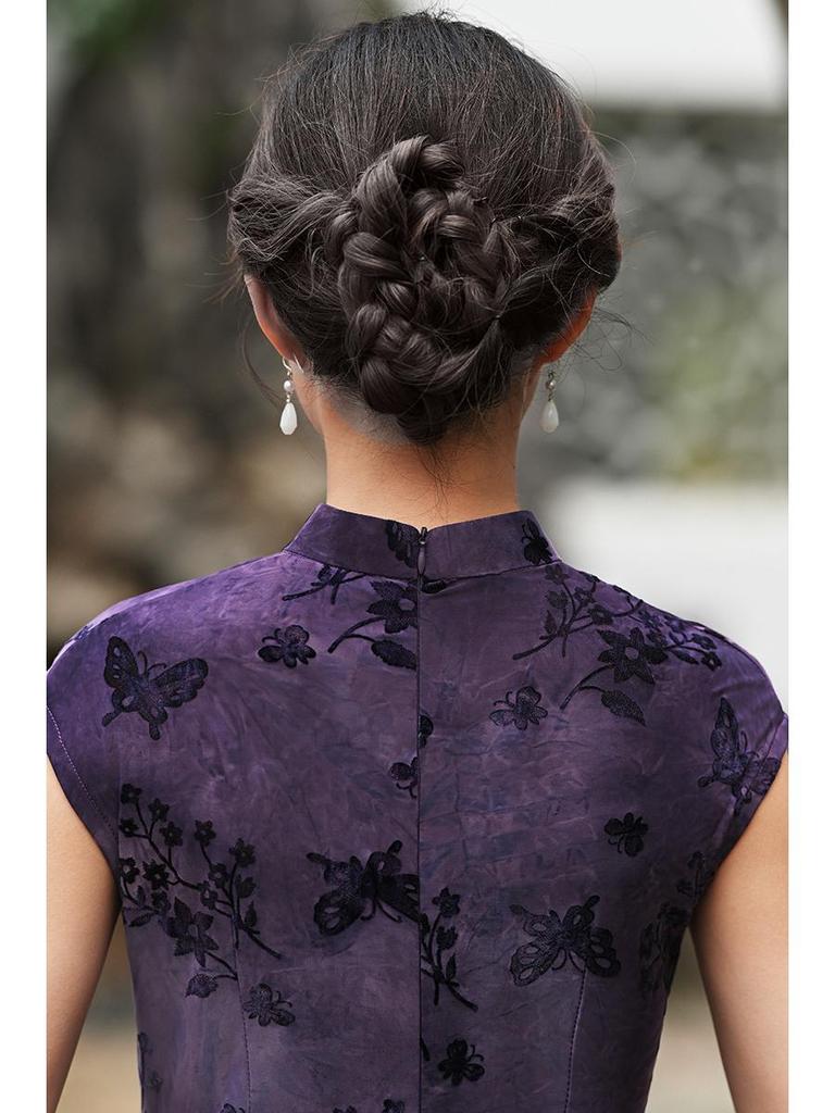 2025 Purple Chinese Slimming Cheongsam: Sleeveless, Long, Retro Style