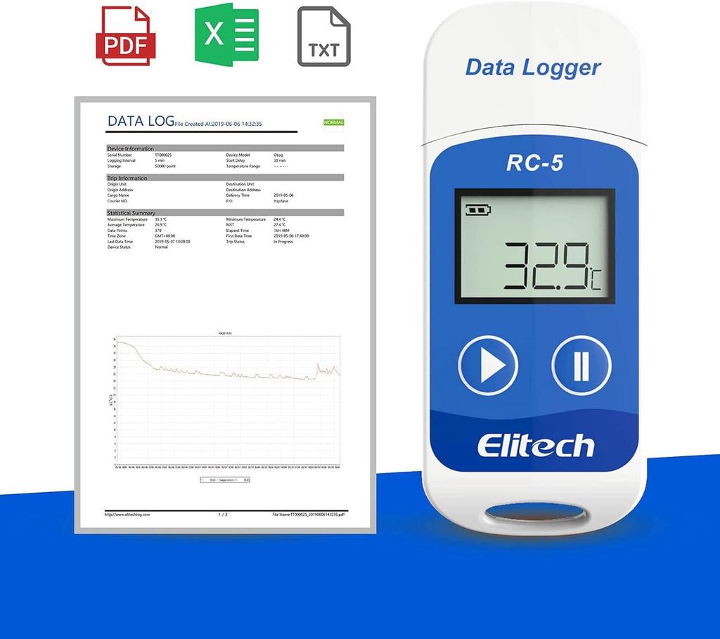 Elitech USB-Temperaturdatenlogger, Temperaturrekorder, Datenrekorder, 32.000-Punkte-Datenlogger, der die Temperatur einfach aufzeichnen und analysieren kann, Blau 5