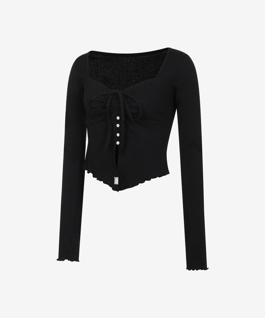 GRANDE LINE Shirred Heart Neck Long Sleeve_5 Colors