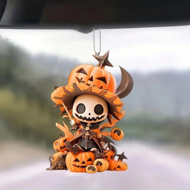 New Halloween Pendant Pumpkin Man 3D Pattern Flat Pendant Acrylic Keychain Bag Pendant Gift