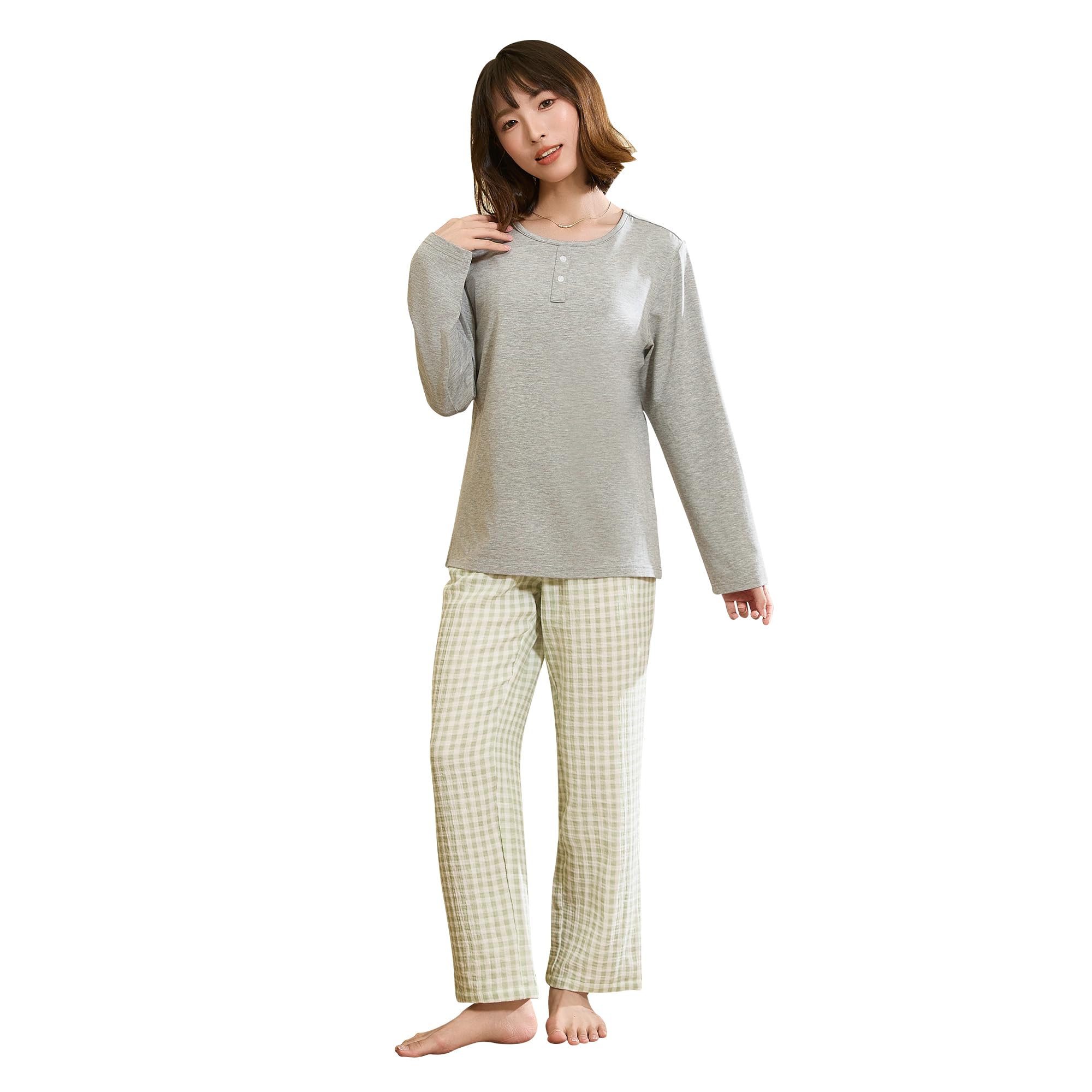 

Пижама из хлопковой марли Vulcanodon, длинная, круглая, свободная, легкая, размер M, женская пижама, двухслойные карманы, рукава, воротник, посадка, мягкая, удобная,