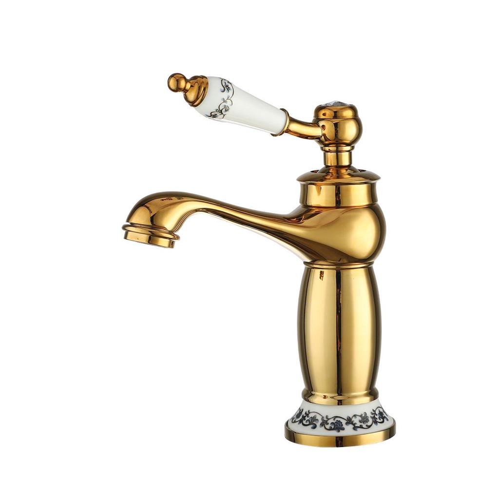 Messing Badezimmerarmatur Einhebel Retro Keramikgriff Kalt Warmwasser Mischbatterie Vintage Waschbeckenarmatur für Badezimmerwaschtisch