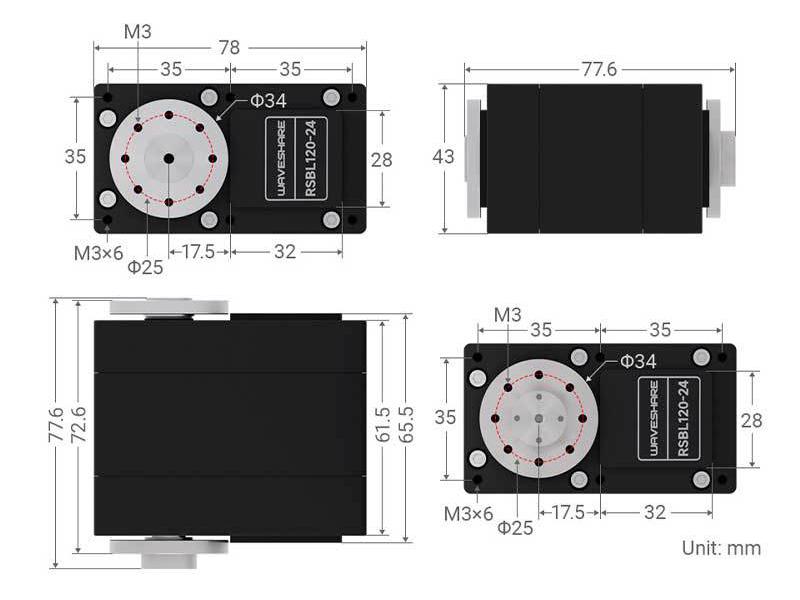 RS485 High-Precision 360° Magnetic Encoder Servo Motor 120KG.CM