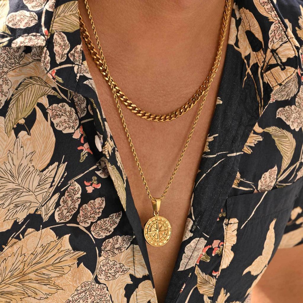 Fashion Jewelry, Stainless Steel Compass Pendant, Coin Compass Men'S Hip Hop Necklace Pn-1527