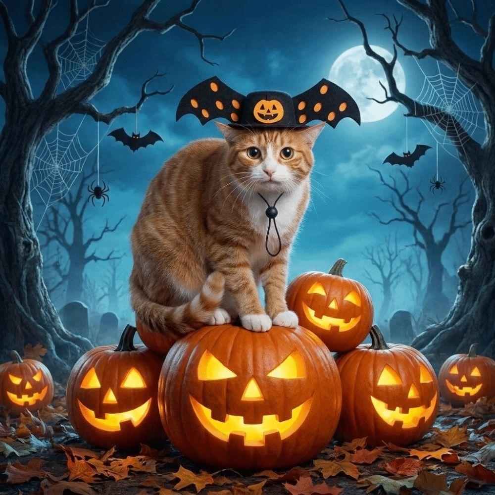 Adjustable Pumpkin Devil Horn Pet Hat Pumpkin Pattern Lightweight Dog Halloween Headwear Breathable Halloween Funny Cat Hat