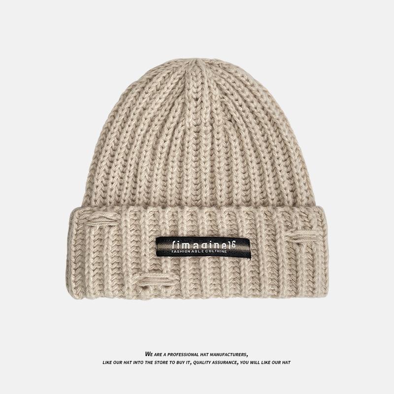 Small Label Knitted Hat Women's Autumn and Winter Outdoor Cycling Pullover Hat Versatile Thickened Ear Protection Cold Proof Woolen Hat