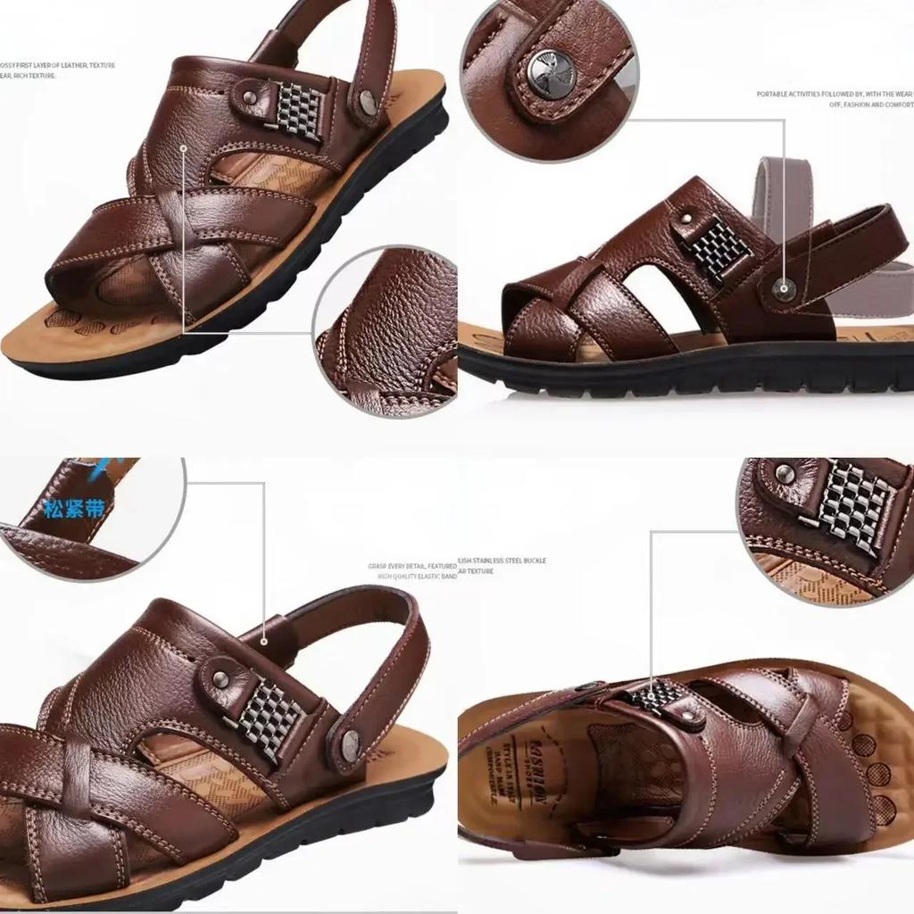 Herren Sandalen Sommer Männlich Leder Sandalen Klassische Herren Hausschuhe Strandschuhe für Männer Bequemes Gehen Römische Sandalen Große Größe 48