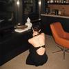 Design halter neck dress female summer royal sister style slim dress long dress black temperament hip skirt