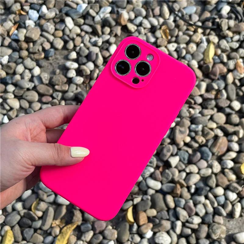 Neon Liquid Silicone Full Coverage Shockproof Customized Print Pure Color Mobile Phone Cases for 11-16 Pro Max