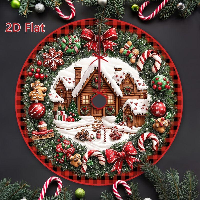 VIKAMA Christmas Tree Skirt Plaid Holly Berry Print Round Xmas Tree Mat Vintage Farmhouse Christmas Indoor Home Party Decor Rug