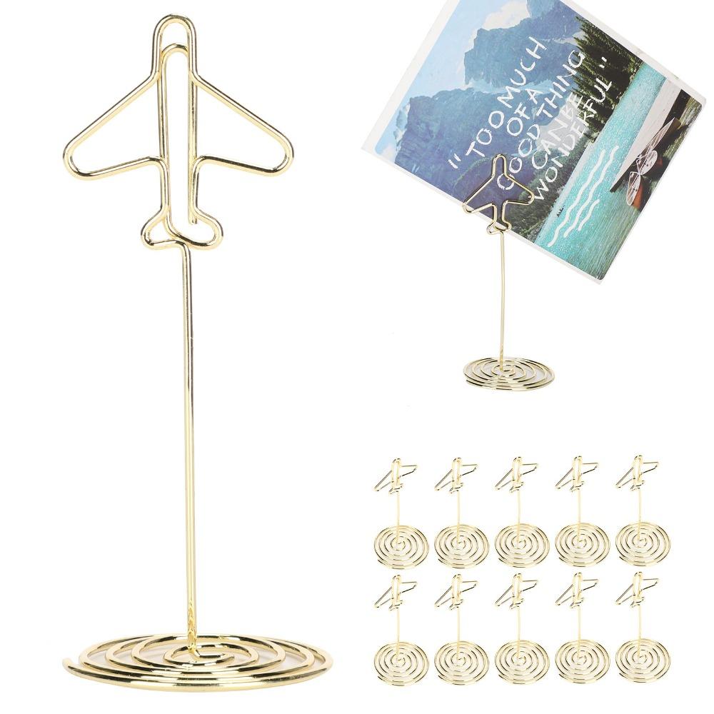 10Pcs Porte-photo en métal en forme d'avion avec base Porte-cartes de bureau Affichage de cartes de table