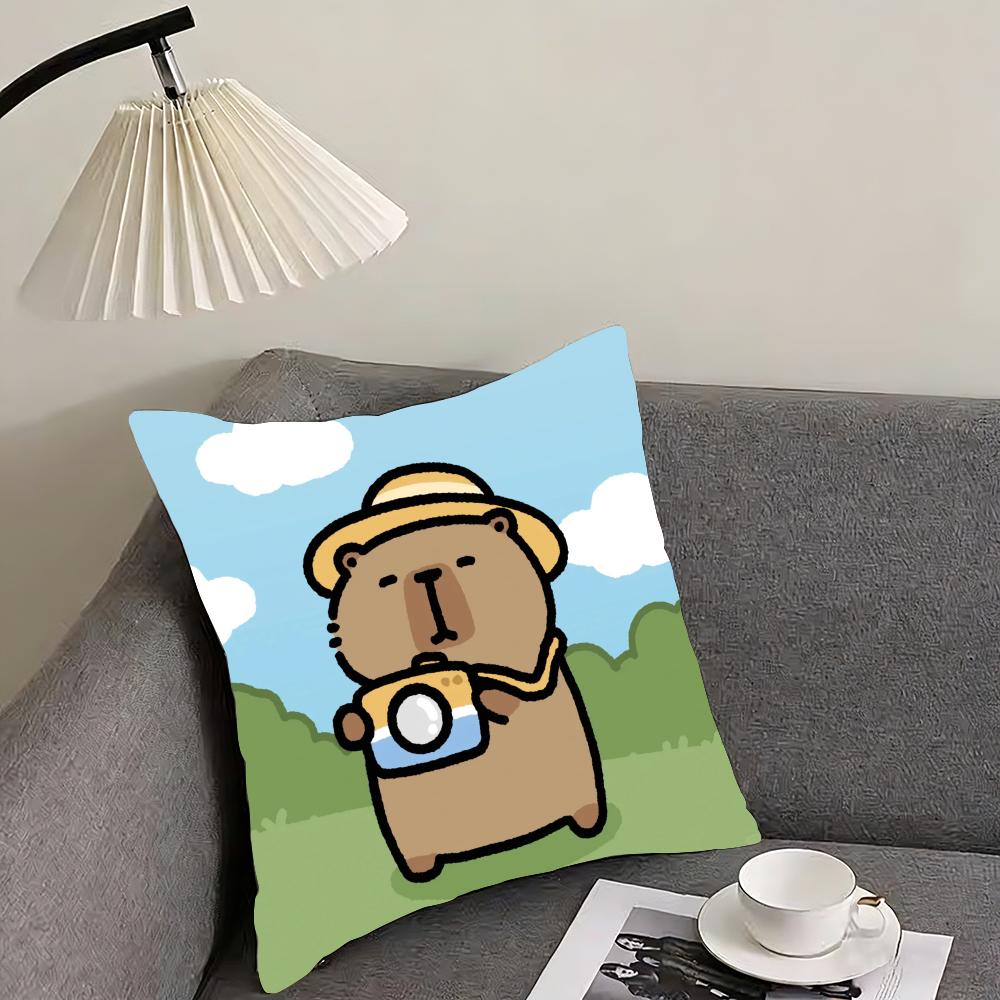 Capybara Cartoon Cute Cushion Cover Reversible Plush Pillow Cover – For Car, Sofa, Bedroom, Perfect As a Gift.