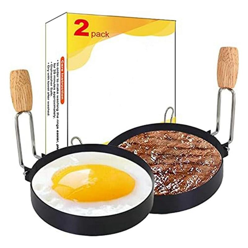 Good-Egg Ring With Wooden Handle Round Mold For Muffins Griddle Cooking Shaper For Breakfast