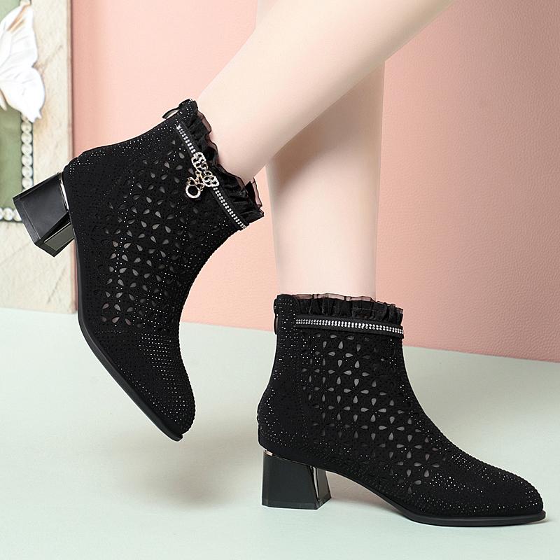 Fashion 2025 new women's sandals Mesh hollow summer female boots Large size thick heel women shoes